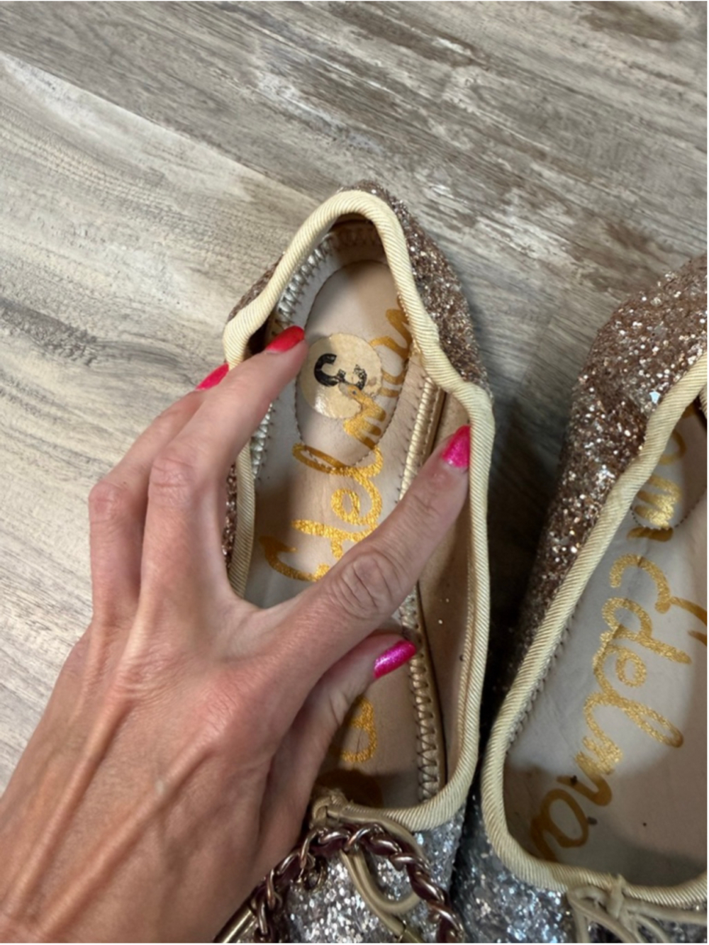Sam Edelman Girls Felicia Glitter Ballet Flats Ombre Silver Gold Size 3 - Picture 3 of 3